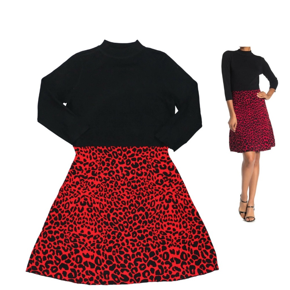 Nanette Laporte sweater dress leopard Red and Black Skirt